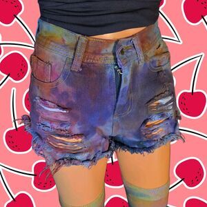 Tie‑Dyed Denim Jean Shorts | Size Small | One‑of‑a‑Kind, Vibrant Color Burst